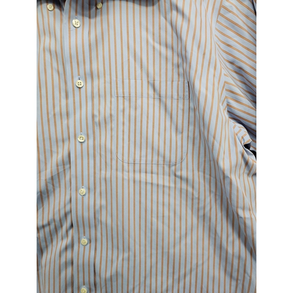 Paul Fredrick Mens Blue Orange Striped Non-Iron Cotton Dress Shirt 17.5-35 - Picture 4 of 9